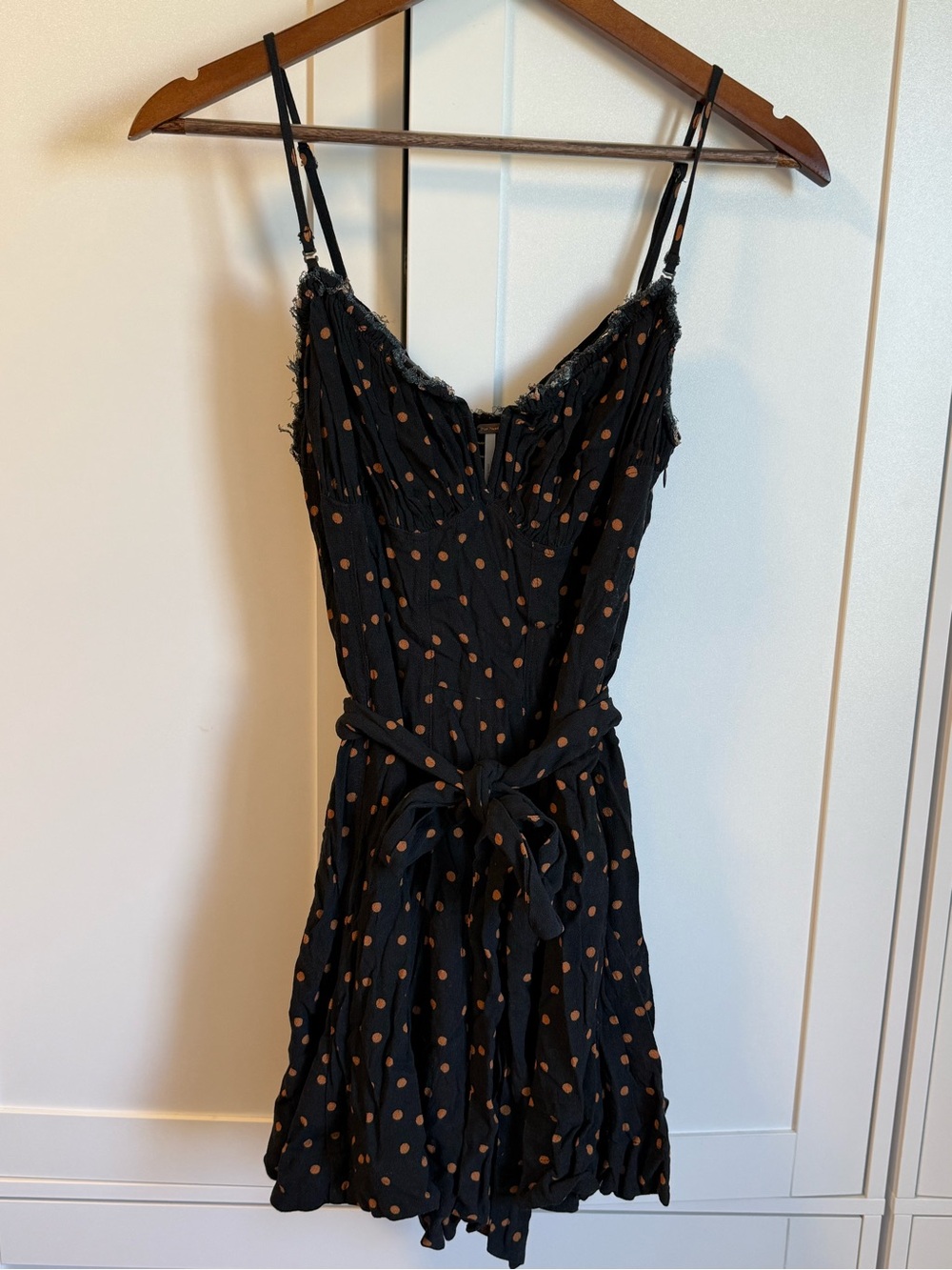 Free People Black Mini Dress with Brown Polka Dots